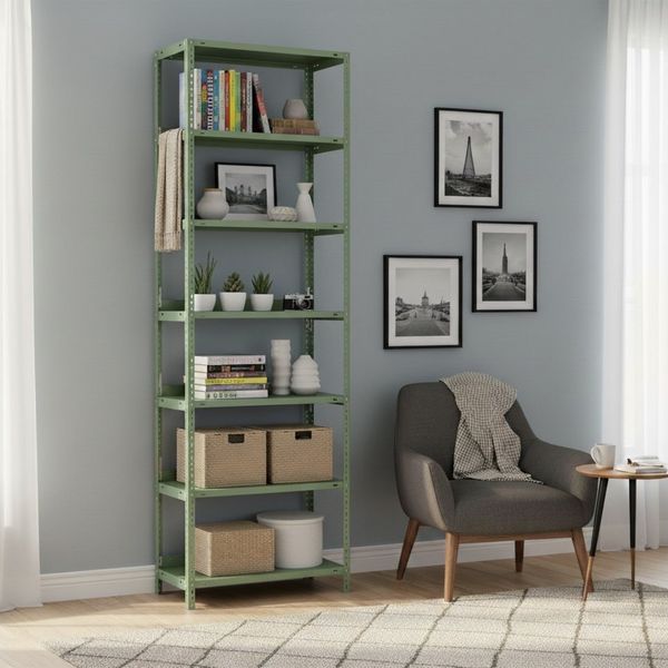 PROREGAL® Schwerlastregal Wohnregal Metallregal MAGNUS 220x75x30cm mit 7 Stahlplatten-Ebenen, Desgin Made in Germany Pulverbeschichtet 60kg/Ebene 420kg Gesamtlast