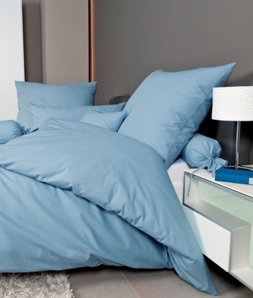 Hochwertige Janine Soft-Seersucker Bettwäsche PIANO | Verschiedene Grössen und Farben 240x220 / 2x 80x80 cm perlblau (02)