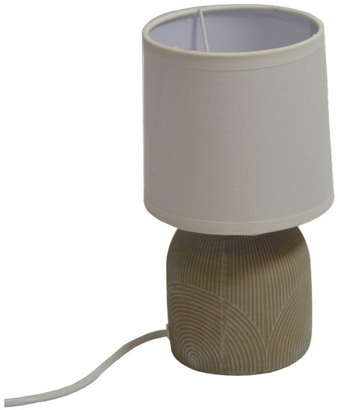 B&S Tischleuchte Nachttischleuchte Keramik Stoff Rund E14 Höhe 22 cm beige