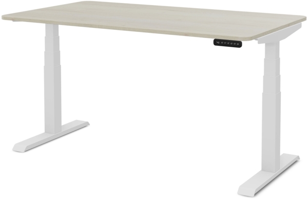 ASSMANN Elektrisch Höhenverstellbarer Familien Schreibtisch Pitino Curved 120x70cm Eiche Polar Signalweiß Metall Holz