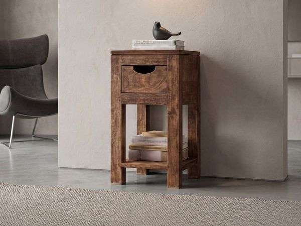 Massivart® Beistelltisch Massivholz Breite 29 cm, Mangoholz gebeizt »MANGALA«, montiert · Schublade · Wohnzimmer · Flur