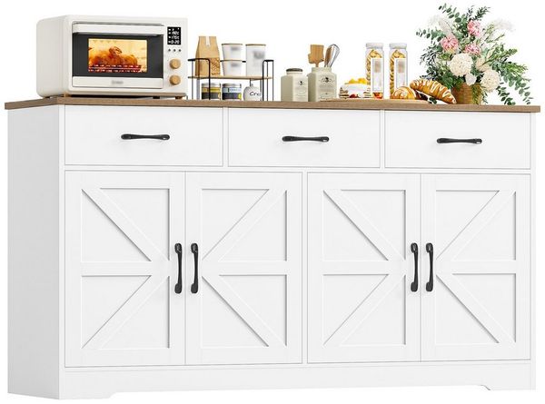 HOMECHO Sideboard, 150cm Breit Küchenschrank mit Arbeitsplatte 4 Türen 3 Schubladen