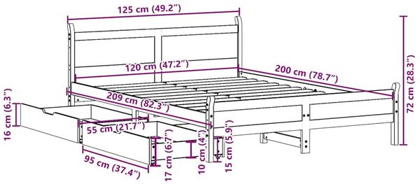 vidaXL Massivholzbett ohne Matratze Wachsbraun 120x200 cm Kiefernholz 3309775 Bild 12