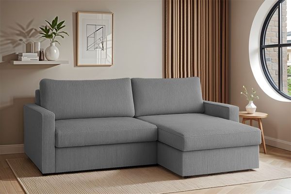 Ecksofa Sofa mit Schlaffunktion BENDIK Stoff Poso Grau Ottomane Rechts