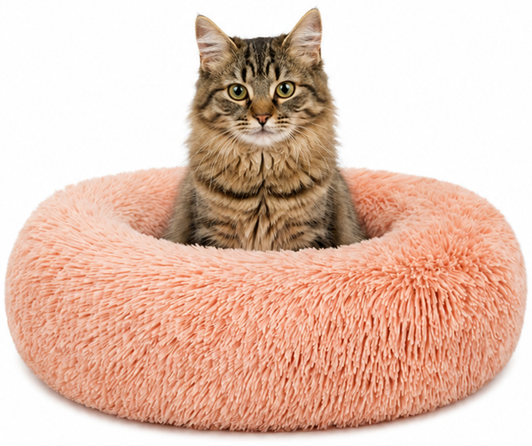 lionto Donut Katzenkissen, rundes Bett mit Plüschbezug & Anti-Rutsch-Boden, erhöhter Rand für Geborgenheit, 40 cm Durchmesser, rosa
