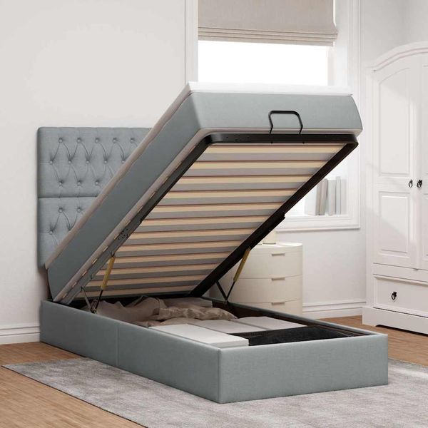 vidaXL Ottoman-Bett mit Matratze Hellgrau 80x200 cm Stoff 3313195