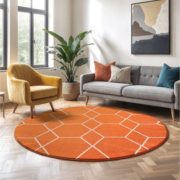 Sanat Teppich Trellis, rund, Höhe: 10 mm, Kurzflor, skandi, boho, auch als Läufer und in rund