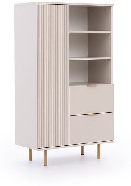 Lomadox Wohnzimmer-Set NADOR-132, (Mega-Spar-Set, 2-St, Lowboard Highboard), Kaschmir mit goldfarbenen Metallgriffen und -füßen, Front Rillenoptik