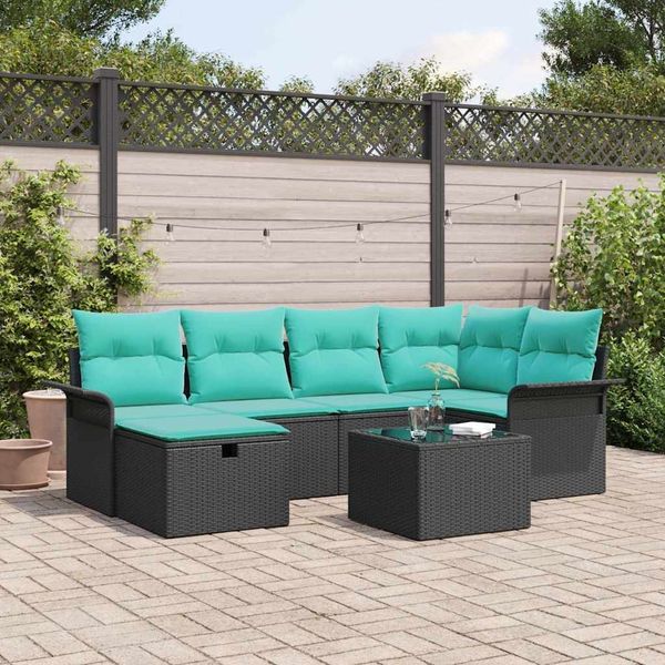 vidaXL Garten-Sofa-Set mit Kissen 7 pcs Schwarz Poly Rattan 3360227