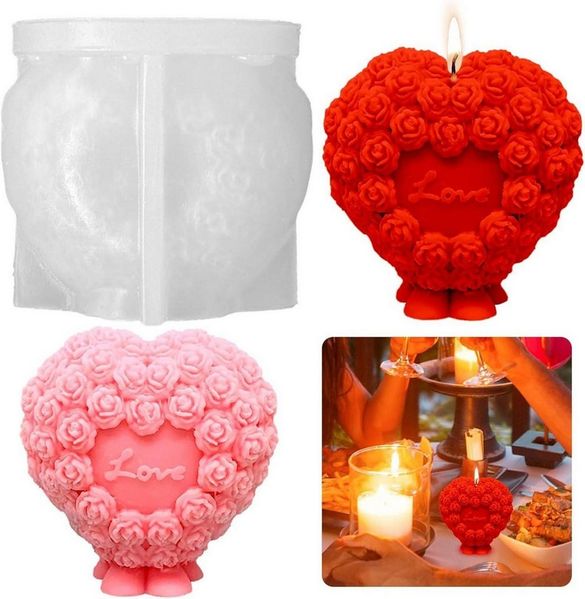 LuxusKollektion Silikonform Silikonform Herz Rosen Blumen Gießform 3D DIY Liebe Kerzen Seifenform