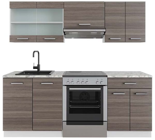 Küchenzeile R-Line Edelgrau/Weiß 200 cm , AP Marmor Vicco
