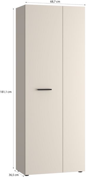 Forte NET306 moderner Mehrzweckschrank 70, schmaler Schrank, 2-türig, Holzwerkstoff, Flur, Diele, Kaschmir|Beige, 68,7 cm breit x 181,1 cm hoch x 36,5 cm tief Bild 6