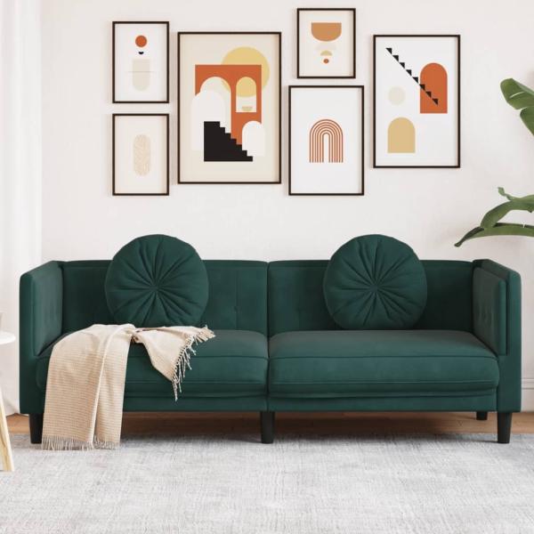 vidaXL Sofa mit Kissen 3-Sitzer Dunkelgrün Samt 372644