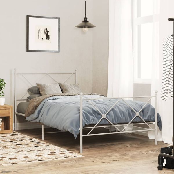 vidaXL Bettgestell mit Kopf- und Fußteil Metall Weiß 100x190 cm 376563