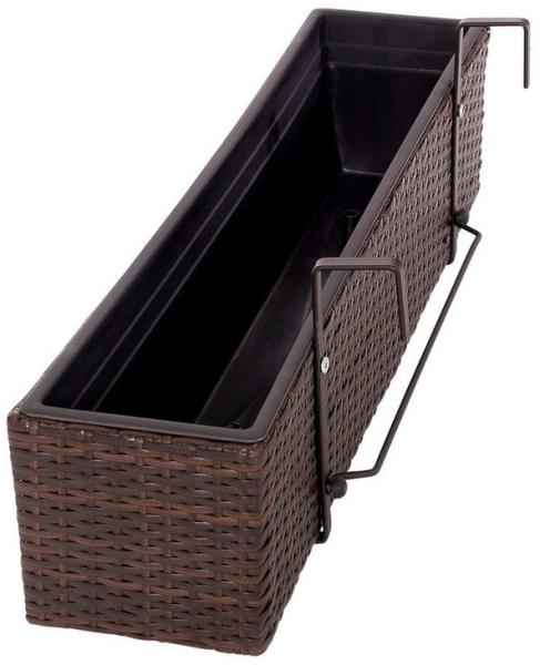 VIVANNO Balkonkasten Polyrattan BALKONI Kasten, Braun Geflochten 80x19x20 cm