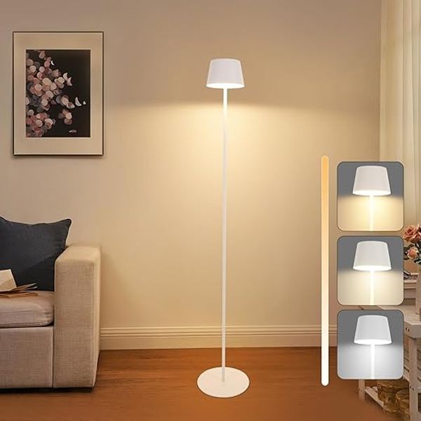 ZMH LED Stehlampe 120cm Dimmbar Wohnzimmer: Solar-Stehleuchte Outdoor USB-C aufladbar Akku kabellose Standleuchte 3000K-6500K höhenverstellbar (Weiß, normaler Lampenschirm)