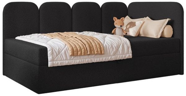Compleo Boxspringbett Jugendbett DREAMY, Polsterbett mit Bettkasten, 80/90/100/120x200, Kopfteil links oder rechts, Boucle oder Velvet