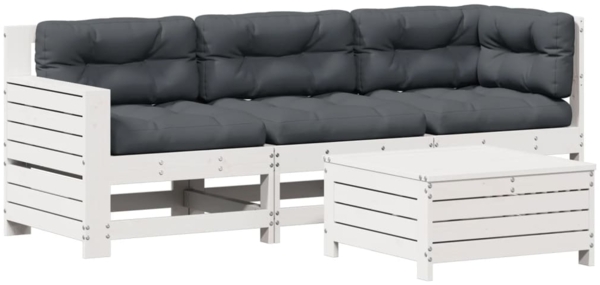 vidaXL 4-tlg. Garten-Lounge-Set mit Kissen Weiß Massivholz Kiefer 3250773
