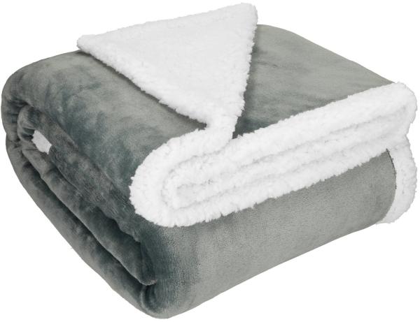 Betz Luxus Flanell Kuscheldecke Wohndecke XXL Verona Sherpa Größe 150x200 cm Farbe Silber