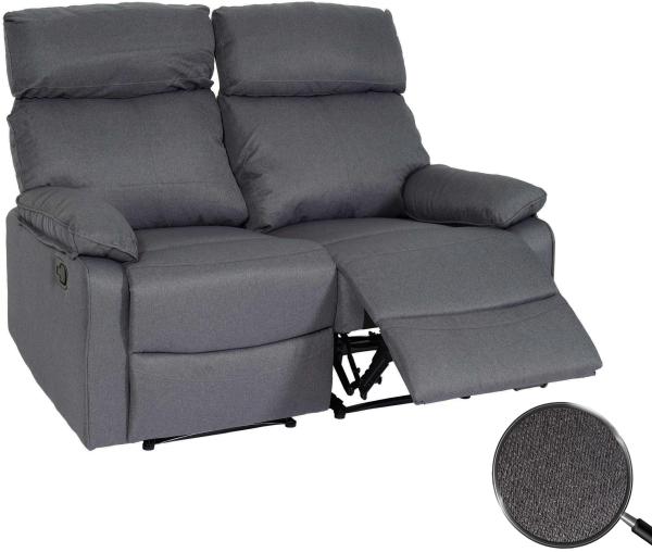 2er Kinosessel HWC-L93, Relaxsessel Fernsehsessel Sofa, Armlehne Liegefunktion Nosagfederung Stoff/Textil ~ dunkelgrau