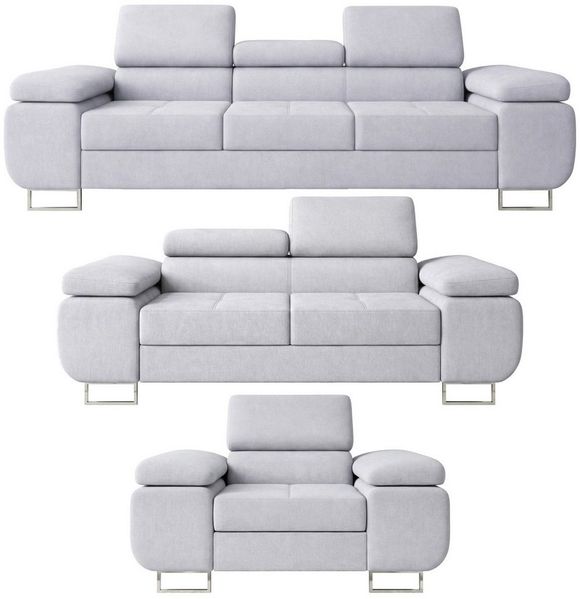 M-Punkt24 Polstergarnitur Sofa Wohnlandschaft DUBAI, (3-2-1, mit Bettfunktion, XL Sofa-Set, Bigsofa, Samt, Grau), Bestehend aus 3-Sitzer mit Bettfunktion, 2-Sitzer, Sessel