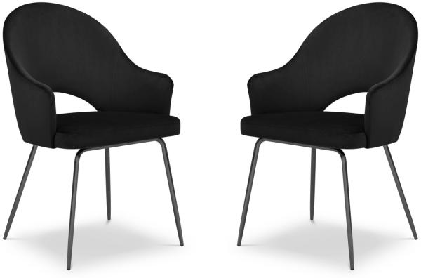 Micadoni 2er Set Samtstoff Stühle Johnny | Bezug Black | Beinfarbe Black Metal