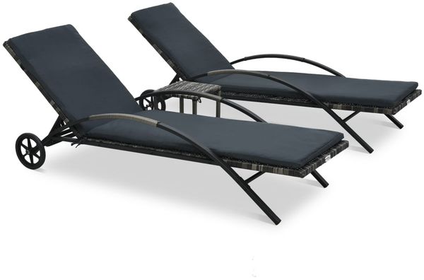 Sonnenliegen, Gartenliege mit Tisch Poly Rattan Anthrazit