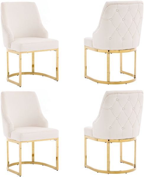 Merax Esszimmerstühle, (Set, 4 St), 4er Set Polsterstühle bequem und atmungsaktiv, goldfarben galvanisierte Stuhlbeine, Samtstoff, Beige + Gold