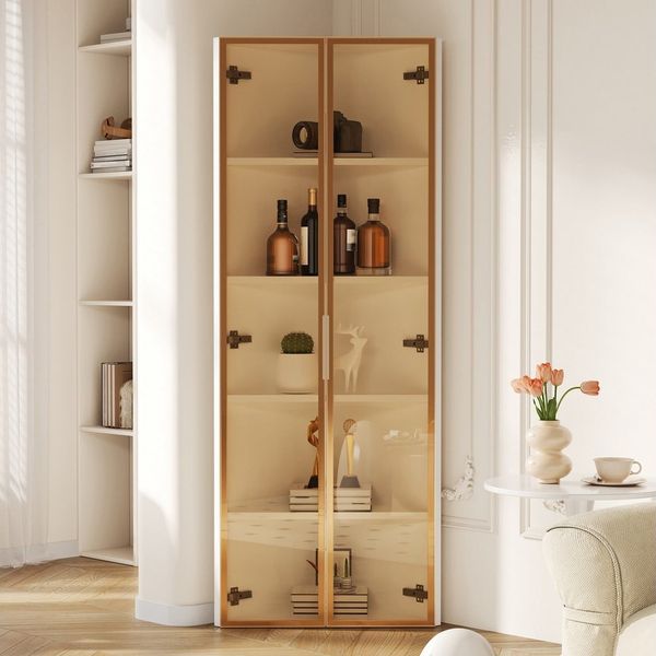 STILVORA Vitrine glas LED Eckvitrine Weinschrank mit integriertem Lichtband Weiß (Weinschrank, Badezimmerschrank, für Eckpositionen, 1-St, Türen aus gehärtetem Glas) integrierte Lichtleiste
