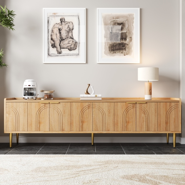 TV-Schrank 170x35x47,5 cm mit strukturierten Türen und goldenen Akzenten – modernes Design