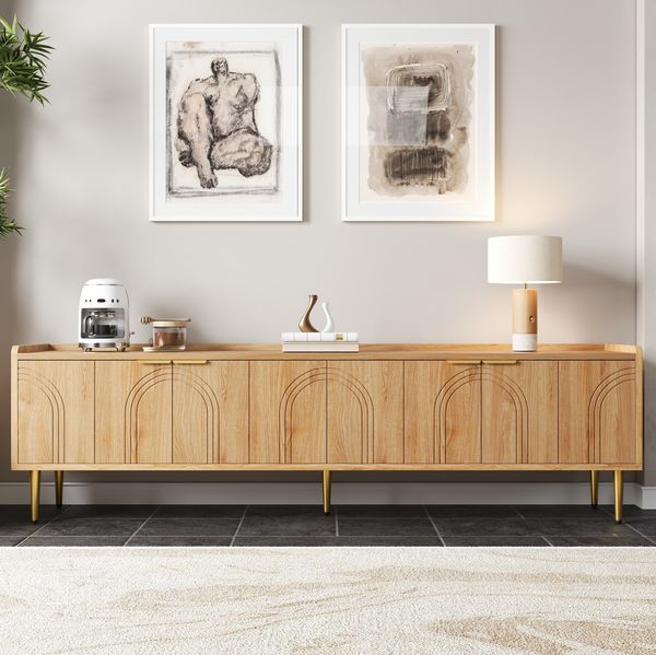 TV-Schrank 170x35x47,5 cm mit strukturierten Türen und goldenen Akzenten – modernes Design
