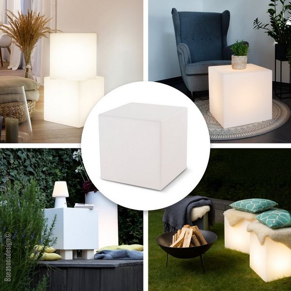 8 seasons design LED Würfel Shining Cube, Würfelleuchte für außen (Garten, Terrasse, Balkon), LED wechselbar, E27-Fassung, warmweißes Licht, 33cm, Dekolampe, Beistelltisch - Indoor & Outdoor