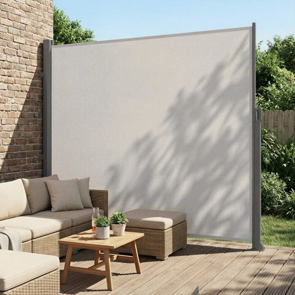 SONGMICS Alu-Seitenmarkise, ausziehbar, blickdicht, Beige, 180x400 cm