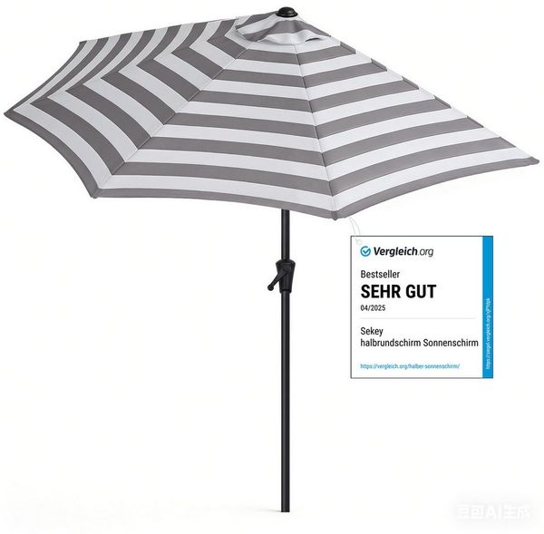 Sekey Balkonschirm 270 cm Sonnenschirm Halbrund Terrassenschirm mit Kurbel, UV50+ Schutz, Halbrundschirm für Balkon, Garten, Hof, Restaurant, Café, Biergarten
