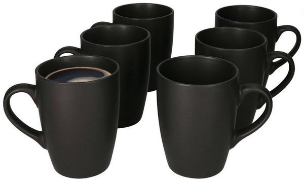 MamboCat Becher 6er Set Kaffeebecher Lampart Nero schwarz 340ml, Steingut
