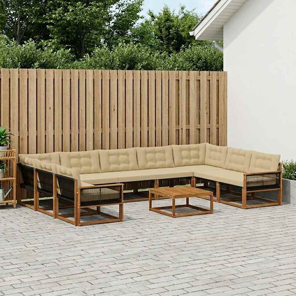 vidaXL Outdoor-Sofagarnitur mit Kissen 10 pcs Natur und Beige 3381697