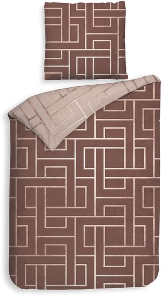 Heckett & Lane Twill Bettwäsche 135x200 Roja red Labyrinth Linien Wende rot