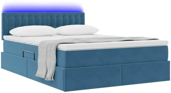 vidaXL Bett mit LED-Lichtleisten Dunkelblau 140 x 200 cm Samt 3371521 Bild 2