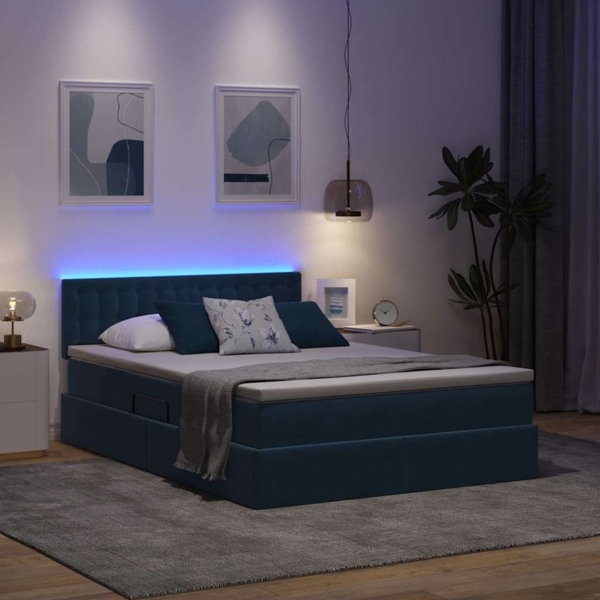 vidaXL Bett mit LED-Lichtleisten Dunkelblau 140 x 200 cm Samt 3371521 Bild 4