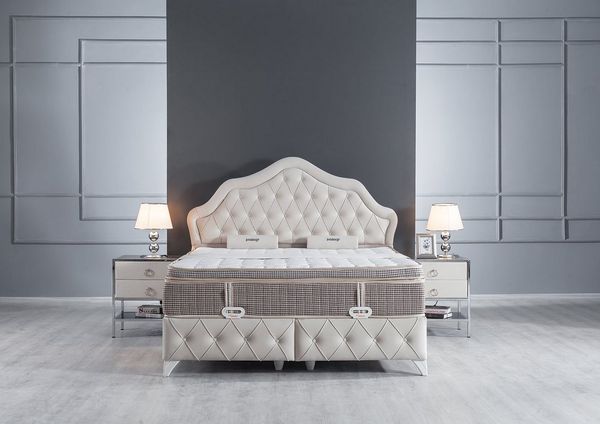Villa Möbel Boxspringbett Perla (Bett Set (mit Matratze), Liegefläche 160x200), Bettkasten mit XXL Stauraum und Gasdruckfedern für einfache Handhabung