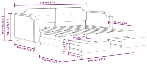 vidaXL Tagesbett Ausziehbar mit Schubladen Creme 90x200 cm Stoff 3197674 Bild 4