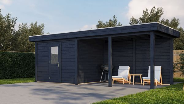 Lugarde Select Modern Gartenhaus mit Vordach Duisburg 300x250cm + 400cm - Schwarzes Öl