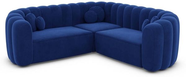 Ecksofa Almeria L-Form Stoff - Samtstoff - Dunkelblau
