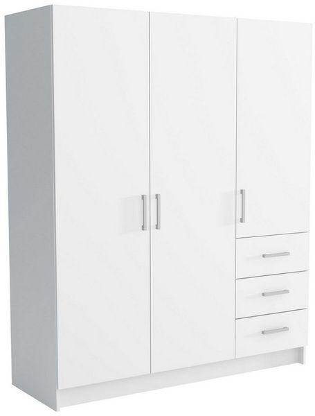 Masseno Dreh-/Schwebetürenschrank PINELLO 144 cm Kleiderschrank 3 Türen und 3 Schubladen Weiß