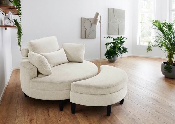 ATLANTIC home collection Loveseat Ravi Sessel, B: 114 cm, Sitzhöhe: 42 cm, XXL- Sessel, mit Stauraumhocker, Rückenstütze & 4 Zierkissen