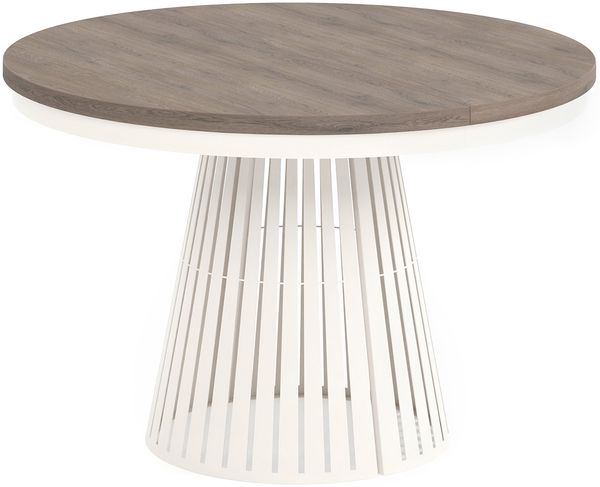 MEBLINI Esstisch Rund Ausziehbar aus Metall - 120-196x76 cm - CONEY - Cremona Cannolo Eiche/Kaschmir - Loft - Esszimmertisch Modern - Küchentisch - Ausziehtisch - Round Dining Table