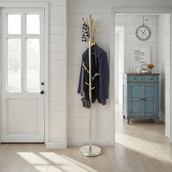 IDIMEX Kleiderständer ZENO, Garderobenständer mit 6 Haken aus Metall Flur Champagner