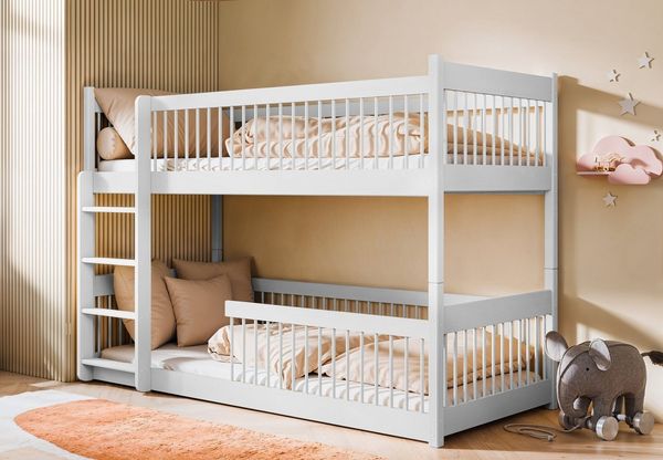 Kids Collective Kinderbett Hochbett Etagenbett 80x180, 90x190, 90x200 cm, umbaubar zu 2 Betten (mit abgerundeten Kanten), 90x190 cm von 4. bis 18. Lebensjahr, Weiß
