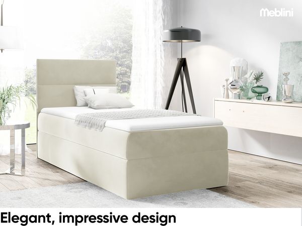 MEBLINI Kinderbett mit Bettkasten MINO 1 100x200 Links – H3/Creme Samt Gepolstert Einzelbett mit Matratze - Polsterbett mit Stauraum - Bett mit Kopfteil – Stauraumbett Bild 2