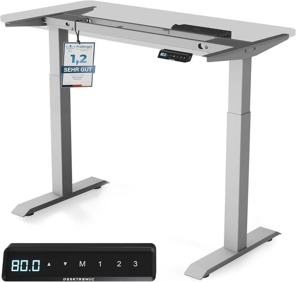 Desktronic Elektrisch Höhenverstellbarer Schreibtischgestell HomeOne, Grau, mit Memory-Funktion, Anti-Kollisions Technologie, USB-A und USB-C-Ladeanschlüssen